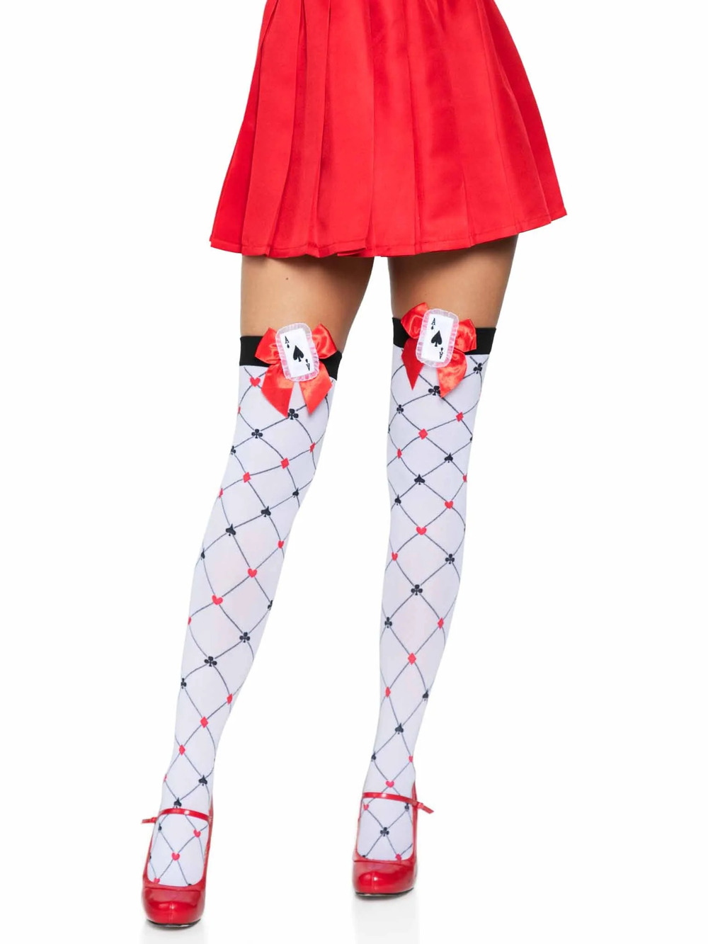 Leg Avenue - Card Suit Thigh High Stockings - White/Red/Black